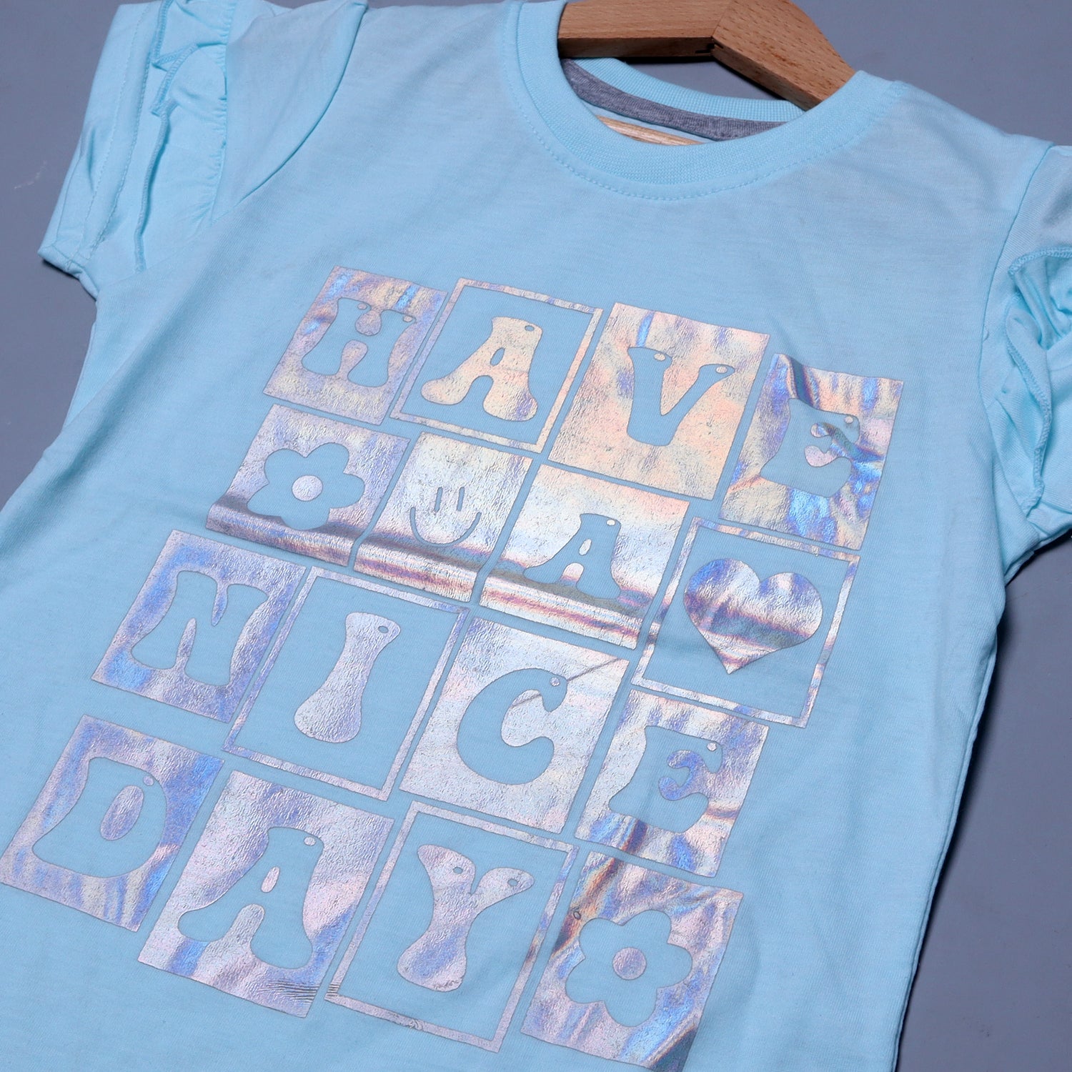 SKY BLUE HAVE A NICE DAY PRINTED T-SHIRT TOP FOR GIRLS