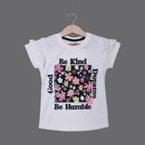 LIGHT CREAM BE KIND BE HUMBLE PRINTED T-SHIRT TOP FOR GIRLS