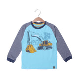SKY BLUE WITH GREY SLEEVES ESCAVATOR PRINTED FULL SLEEVES T-SHIRT