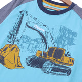 SKY BLUE WITH GREY SLEEVES ESCAVATOR PRINTED FULL SLEEVES T-SHIRT
