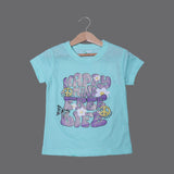 SEA GREEN HAPPY MIND FREE LIFE PRINTED T-SHIRT TOP FOR GIRLS