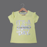 YELLOW IT'S A GOOD DAY PRINTED T-SHIRT TOP FOR GIRLS