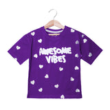 PURPLE AWESOME VIBES PRINTED T-SHIRT TOP FOR GIRLS