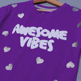 PURPLE AWESOME VIBES PRINTED T-SHIRT TOP FOR GIRLS