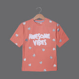 PEACH AWESOME VIBES PRINTED T-SHIRT TOP FOR GIRLS