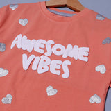 PEACH AWESOME VIBES PRINTED T-SHIRT TOP FOR GIRLS