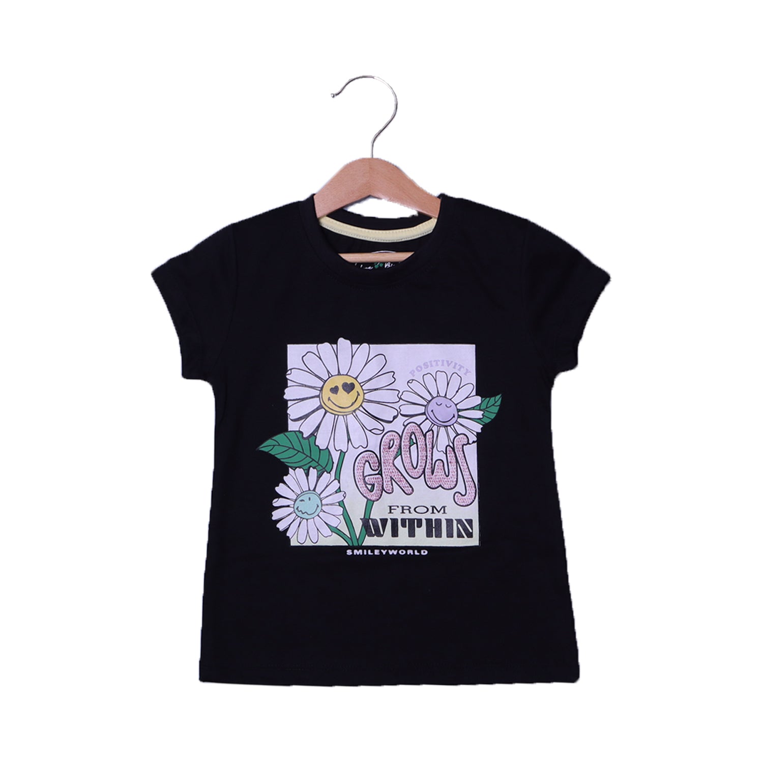 BLACK POSITIVITY GROWS PRINTED T-SHIRT TOP FOR GIRLS Secondary image