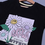 BLACK POSITIVITY GROWS PRINTED T-SHIRT TOP FOR GIRLS