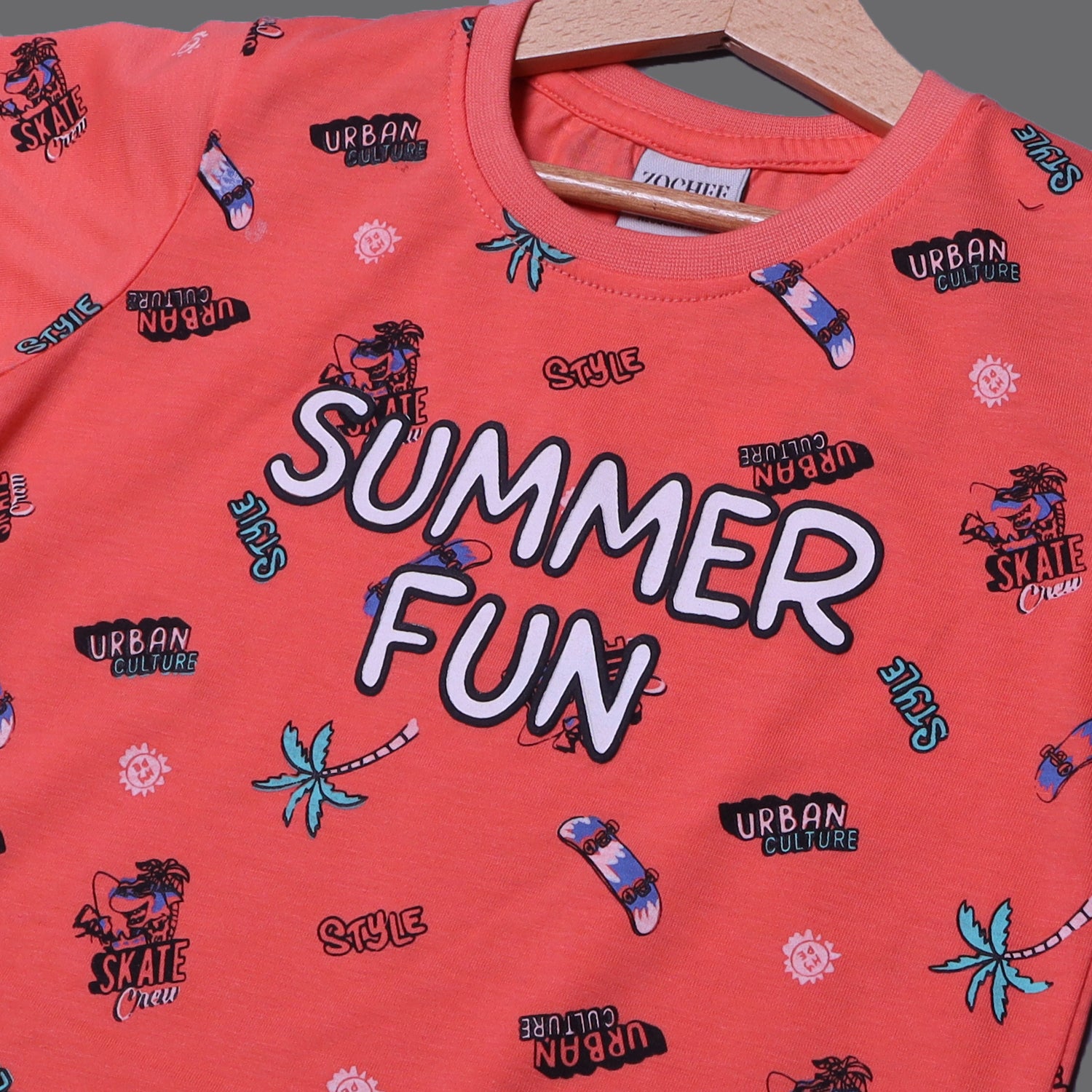 ORANGE SUMMER FUN PRINTED HALF SLEEVES T-SHIRT
