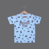 SKY BLUE SUMMER FUN PRINTED HALF SLEEVES T-SHIRT