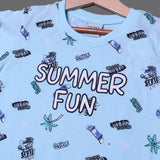 SKY BLUE SUMMER FUN PRINTED HALF SLEEVES T-SHIRT