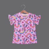 LIGHT PURPLE UNICORN & RAINBOW PRINTED T-SHIRT TOP FOR GIRLS