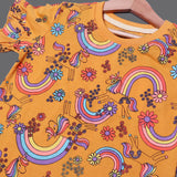 MUSTARD UNICORN & RAINBOW PRINTED T-SHIRT TOP FOR GIRLS