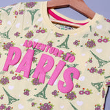 YELLOW PARIS PRINTED T-SHIRT TOP FOR GIRLS