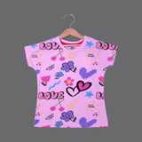 PINK LOVE & FLOWERS PRINTED T-SHIRT TOP FOR GIRLS