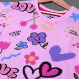 PINK LOVE & FLOWERS PRINTED T-SHIRT TOP FOR GIRLS