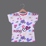 WHITE LOVE & FLOWERS PRINTED T-SHIRT TOP FOR GIRLS