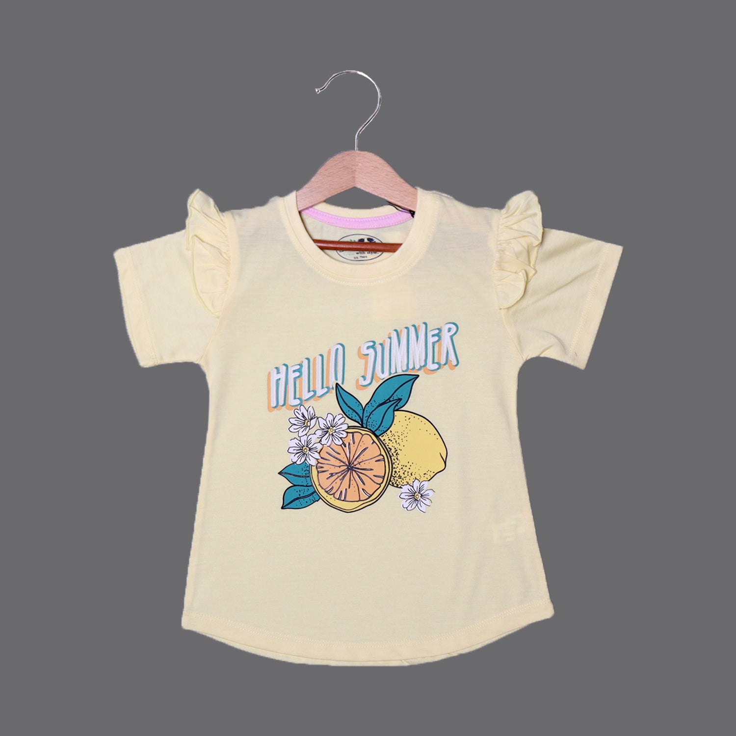 YELLOW HELLO SUMMER LEMON PRINTED T-SHIRT TOP FOR GIRLS Secondary image