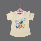 YELLOW HELLO SUMMER LEMON PRINTED T-SHIRT TOP FOR GIRLS