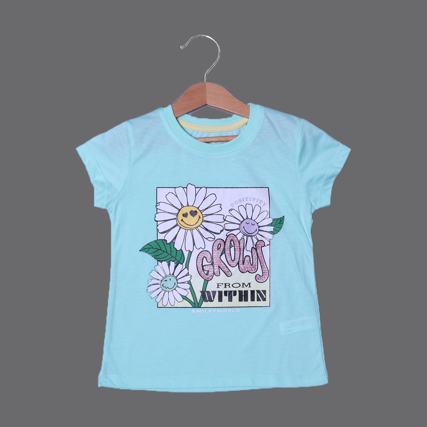 SEA GREEN POSITIVITY GROWS PRINTED T-SHIRT TOP FOR GIRLS Secondary image