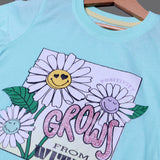 SEA GREEN POSITIVITY GROWS PRINTED T-SHIRT TOP FOR GIRLS