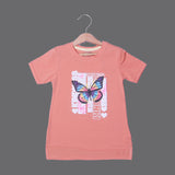 DARK PEACH BUTTERFLY PRINTED T-SHIRT TOP FOR GIRLS