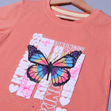 DARK PEACH BUTTERFLY PRINTED T-SHIRT TOP FOR GIRLS