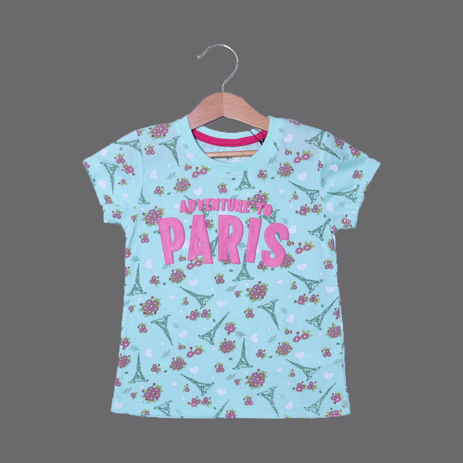 SEA GREEN PARIS PRINTED T-SHIRT TOP FOR GIRLS Secondary image