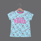 SEA GREEN PARIS PRINTED T-SHIRT TOP FOR GIRLS