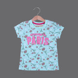 SEA GREEN PARIS PRINTED T-SHIRT TOP FOR GIRLS