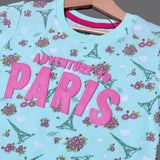 SEA GREEN PARIS PRINTED T-SHIRT TOP FOR GIRLS