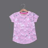 PINK RABBIT & FLOWERS PRINTED T-SHIRT TOP FOR GIRLS