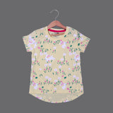 YELLOW RABBIT & FLOWERS PRINTED T-SHIRT TOP FOR GIRLS