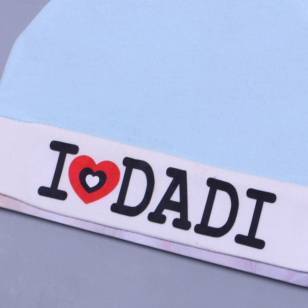 BLUE & WHITE "I LOVE DADI" PRINTED CAP UNISEX