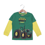 GREEN WITH YELLOW SLEEVES "DIRT SHIRT TRACTOR" PRINTED FULL SLEEVES T-SHIRT