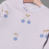 CREAM WITH "BLUE CHERRY" PRINTED TERRY FABRIC SWEATSHIRT