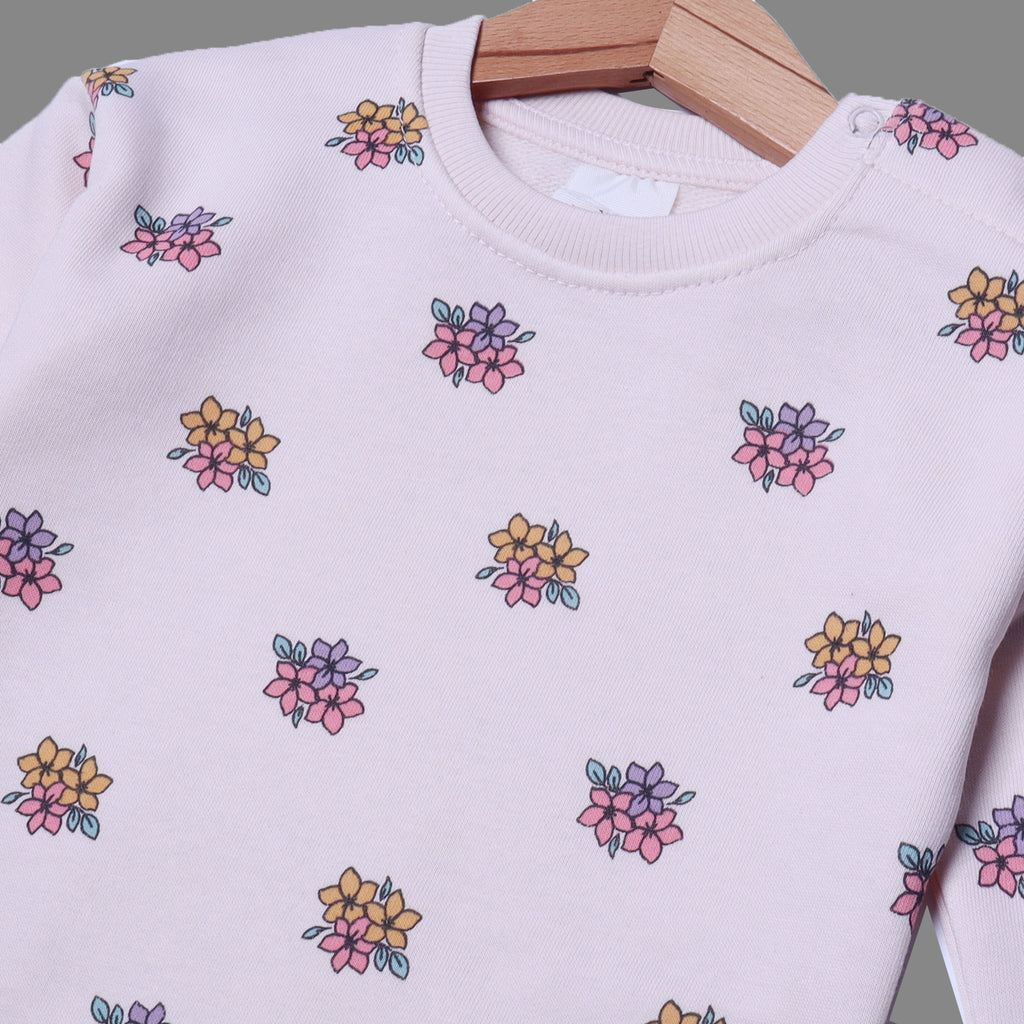 LIGHT PINK "FLOWERS" PRINTED TERRY FABRIC SWEATSHIRT