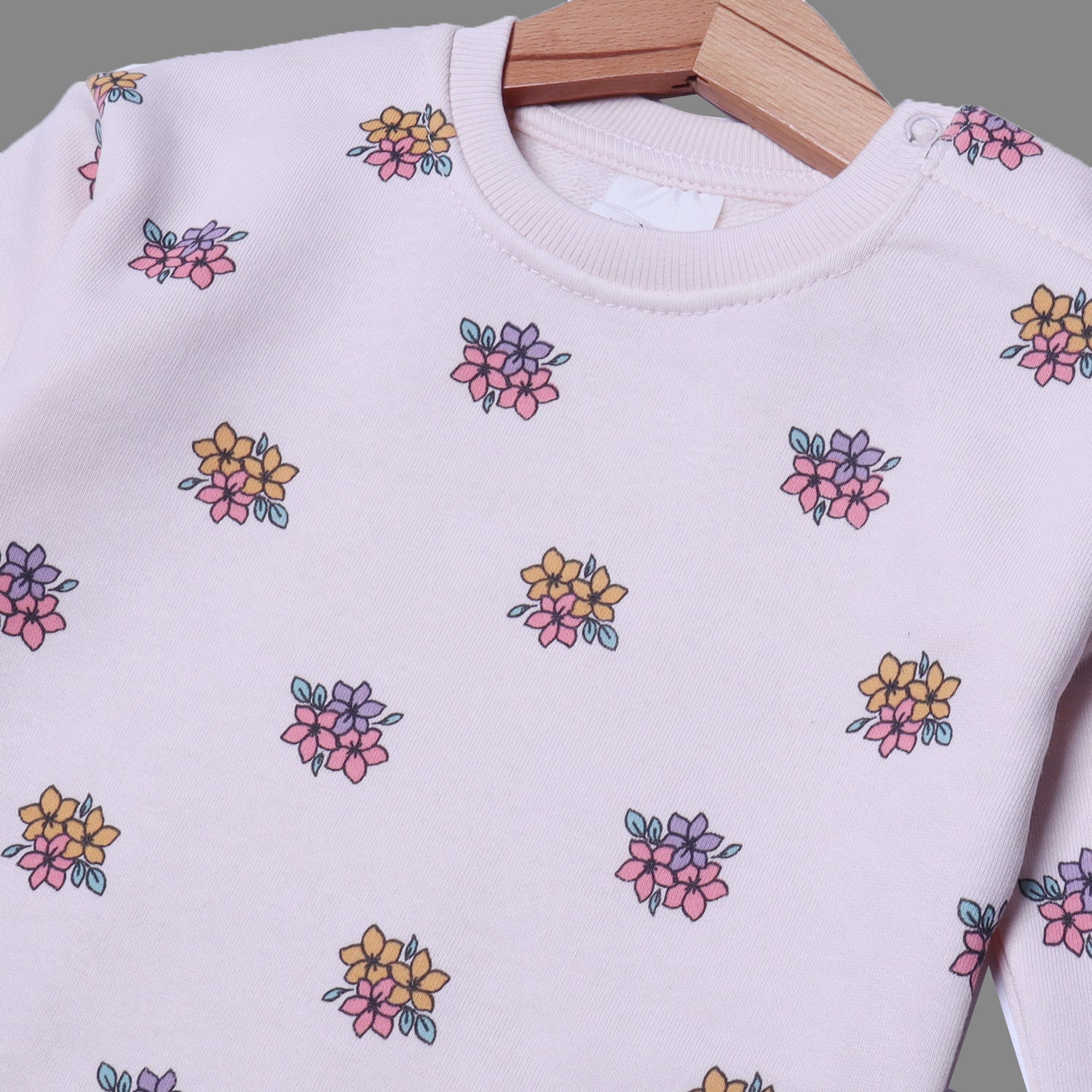 LIGHT PINK "FLOWERS" PRINTED TERRY FABRIC SWEATSHIRT
