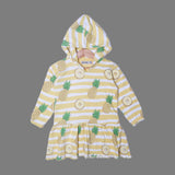 YELLOW & WHITE FROCK STYLE PINEAPPLE PRINTED TERRY FABRIC HOODIE FOR GIRLS