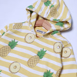 YELLOW & WHITE FROCK STYLE PINEAPPLE PRINTED TERRY FABRIC HOODIE FOR GIRLS
