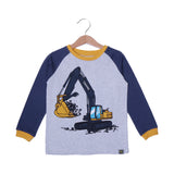 ASH GREY BLUE SLEEVES "ESCAVATOR" PRINTED FULL SLEEVES T-SHIRT