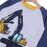 ASH GREY BLUE SLEEVES "ESCAVATOR" PRINTED FULL SLEEVES T-SHIRT