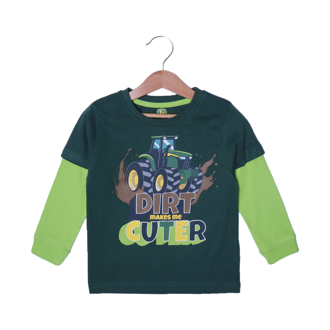DARK GREEN "DIRT MAKES ME CUTTER" PRINTED FULL SLEEVES T-SHIRT