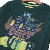 DARK GREEN "DIRT MAKES ME CUTTER" PRINTED FULL SLEEVES T-SHIRT