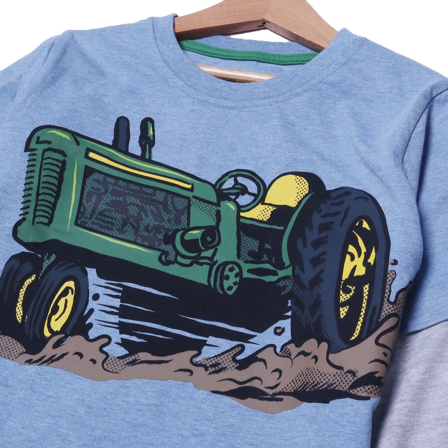 BLUE WITH GREY SLEEVES "TRACTOR" PRINTED FULL SLEEVES T-SHIRT