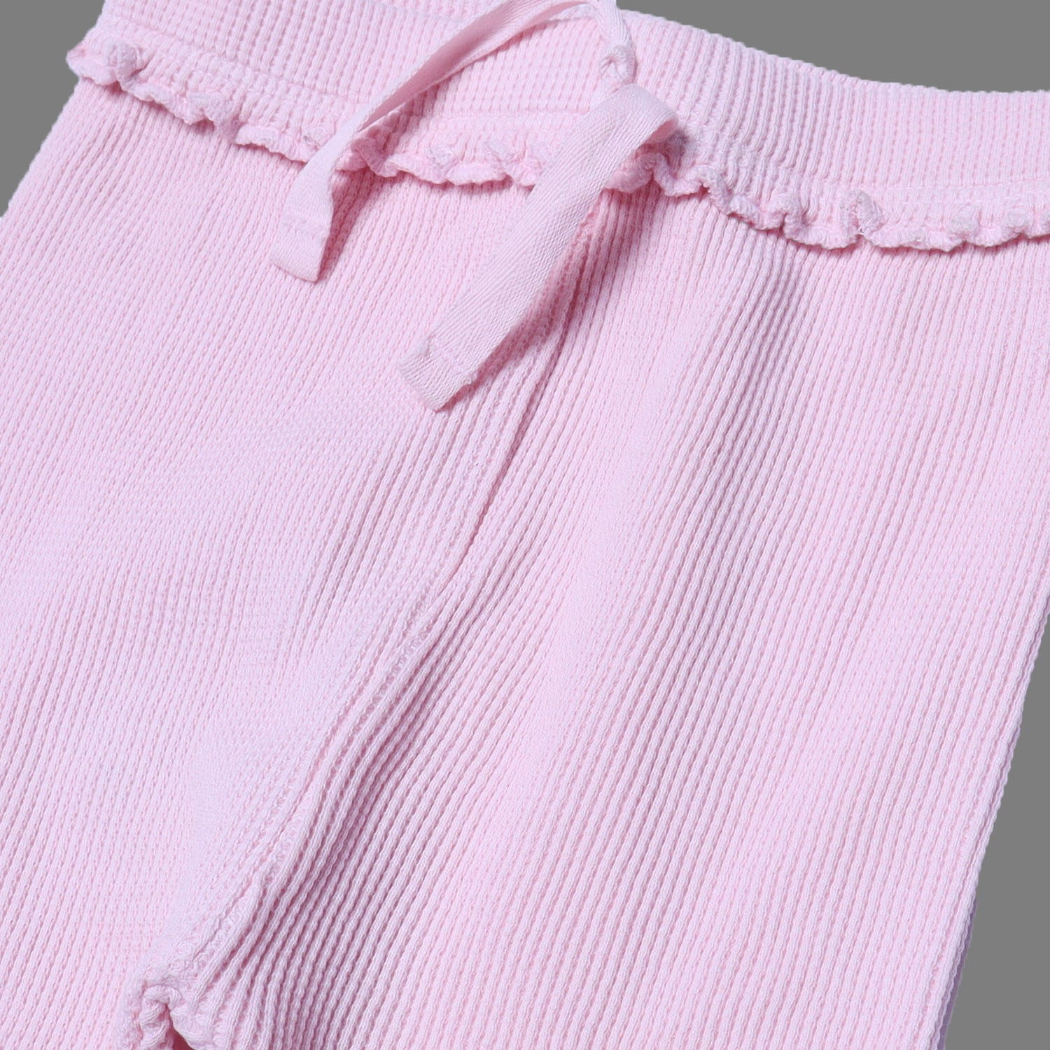 BABY PINK WITH KNOT THERMAL FABRIC BOTTOM & TOP FRIL PLAIN PAJAMA TROUSER Secondary image