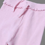 BABY PINK WITH KNOT THERMAL FABRIC BOTTOM & TOP FRIL PLAIN PAJAMA TROUSER