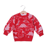 RED TERRY FABRIC "DINOSAURS" PRINTED WINTER SUIT