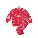 RED TERRY FABRIC "DINOSAURS" PRINTED WINTER SUIT