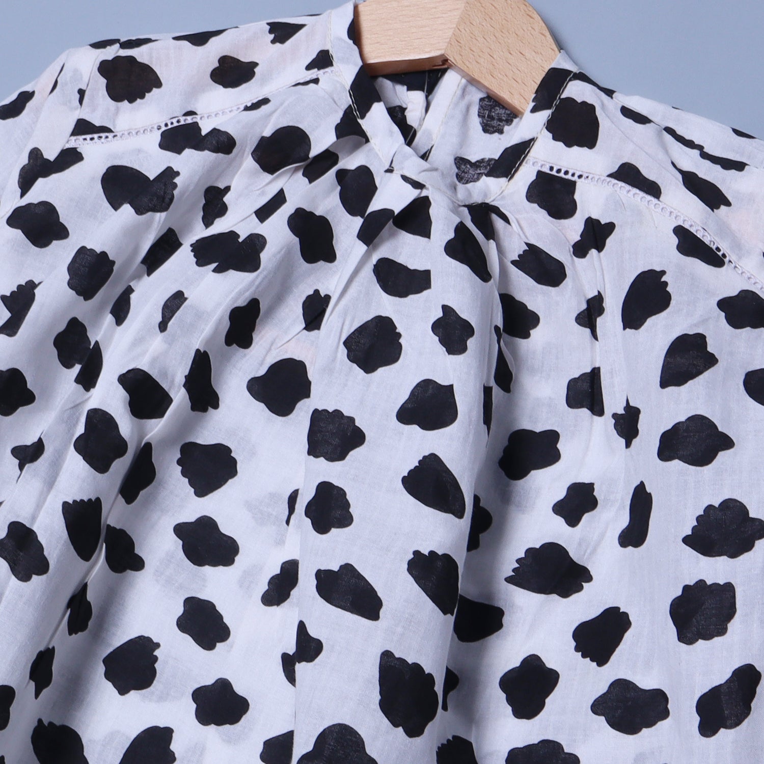 WHITE WITH BLACK SPOTS PRINTED TOP FROCK FOR GIRLS